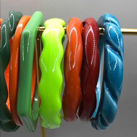 Bundle 10 vintage acrylic skinny slim bangle bracelets stack layer geometric + - Picture 3 of 15